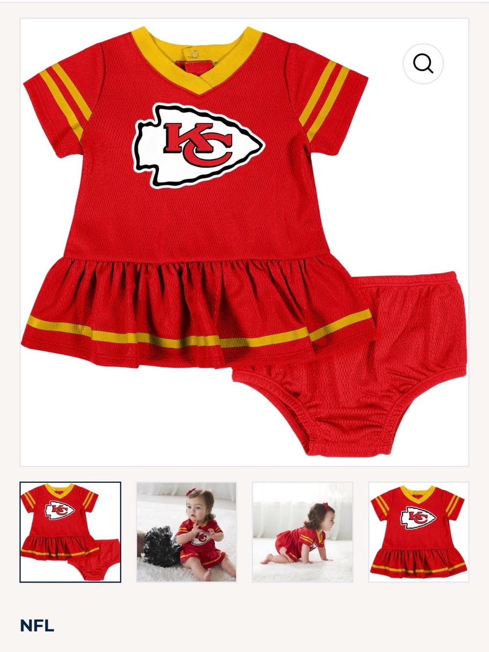 NFL Kansas City Chiefs Baby Dress with Yellow Trim